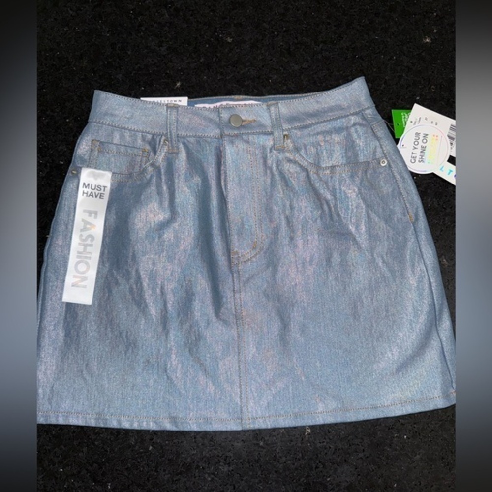 NEW Tinseltown Iridescent Denim Mini Skirt SHINE ON Sz M
